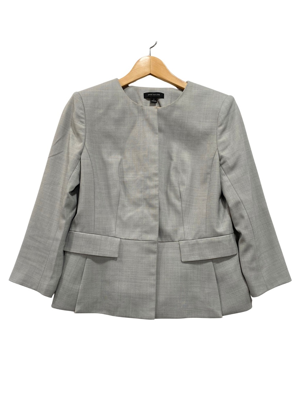 Ann Taylor Gray Wool Blend Collarless Peplum Blazer Jacket Career Size 6